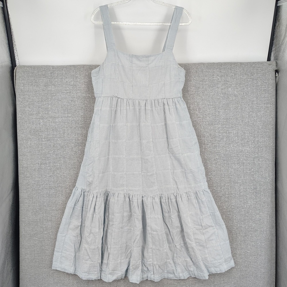 Madewell Dress Womens 14 Blue Patchwork Cotton Square Neck Tiered Midi Cottage